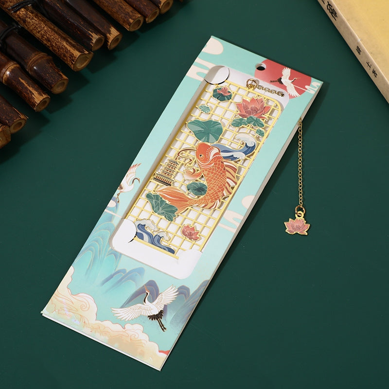 KarmaRipple's Elk Koi Fish Crane Nine Tailed Fox Metal Brass Hollow Bookmark p11