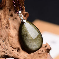 Collier avec pendentif goutte d'eau en obsidienne noire et or brillant de KarmaRipple, obsidienne arc-en-ciel, richesse 