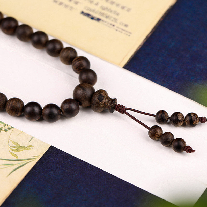 KarmaRipple's 108 Mala Beadwork Indonesia Tarakan Rare Agarwood Cyan Jade Ward Off Evil Spirits Bracelet p16