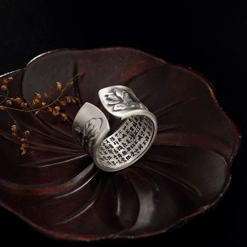 KarmaRipple's 999 Sterling Silver Fortune Koi Fish Lotus Heart Sutra Wealth Ring p17