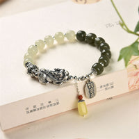 Bracelet porte-bonheur PiXiu en argent sterling 925 et jade ambre Hetian authentique de KarmaRipple