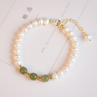Bracelet chaîne en perles de sincérité en jade ivoire et jade cyan Hetian plaqué or 14 carats authentique de KarmaRipple