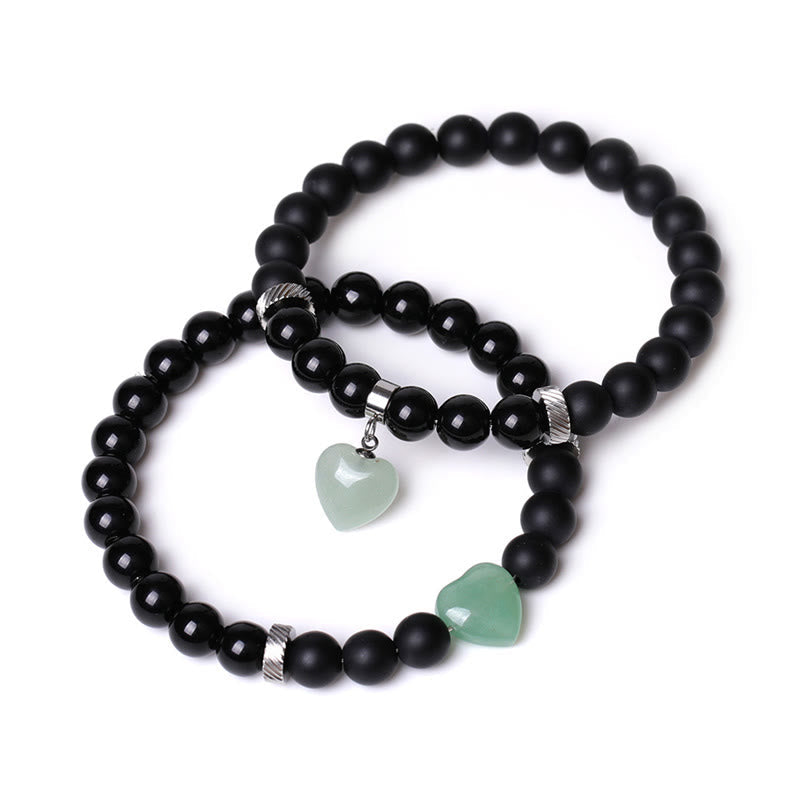 KarmaRipple's 2Pcs Black Onyx Gemstone Stone Love Heart Protection Support Pair Bracelet p25