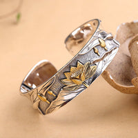 Bracelet ajustable en argent sterling 925 avec fleur de lotus de KarmaRipple