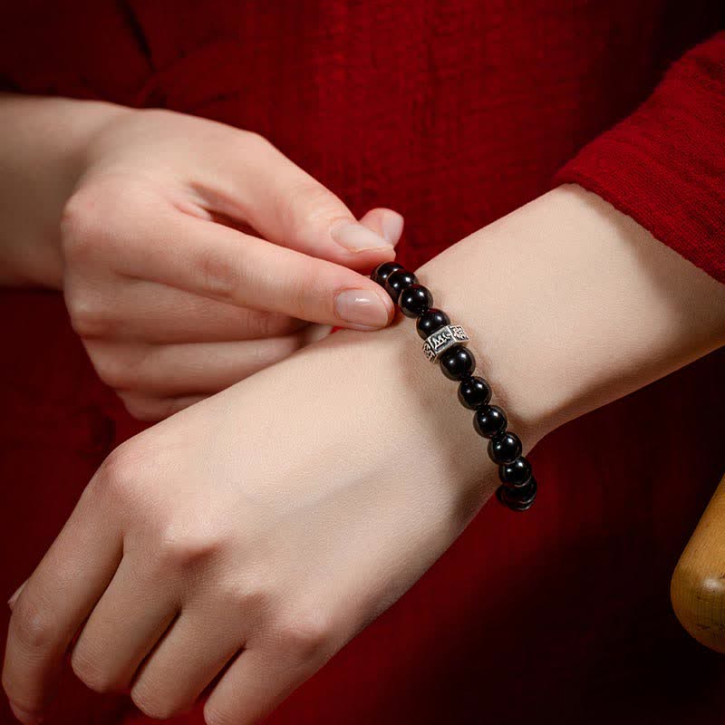 KarmaRipple's Chinese Zodiac Natal Buddha 925 Sterling Silver Black Obsidian Moonstone Strength Bracelet p5