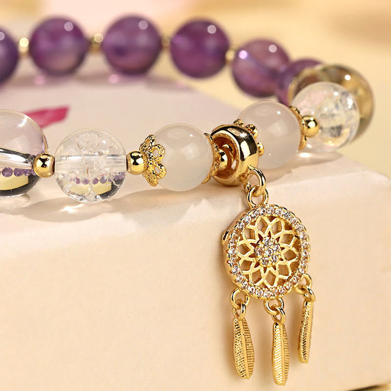 KarmaRipple's Green Strawberry Quartz Amethyst Gemstone Dreamcatcher Balancing Bracelet p11
