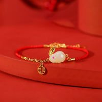 Bracelet en argent sterling 925 de KarmaRipple, en jade ivoire Hetian, année du lapin, avec cordon rouge et bénédiction de la fortune