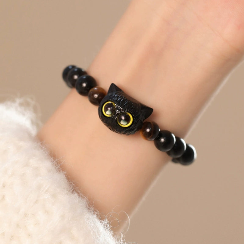 KarmaRipple's Cute Ebony Wood Cat Head Pattern Peace Bracelet p8