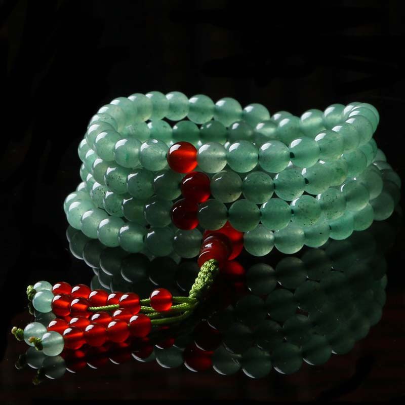 KarmaRipple's 108 Beadwork Green Aventurine Red Agate Fortune Mala Bracelet p1