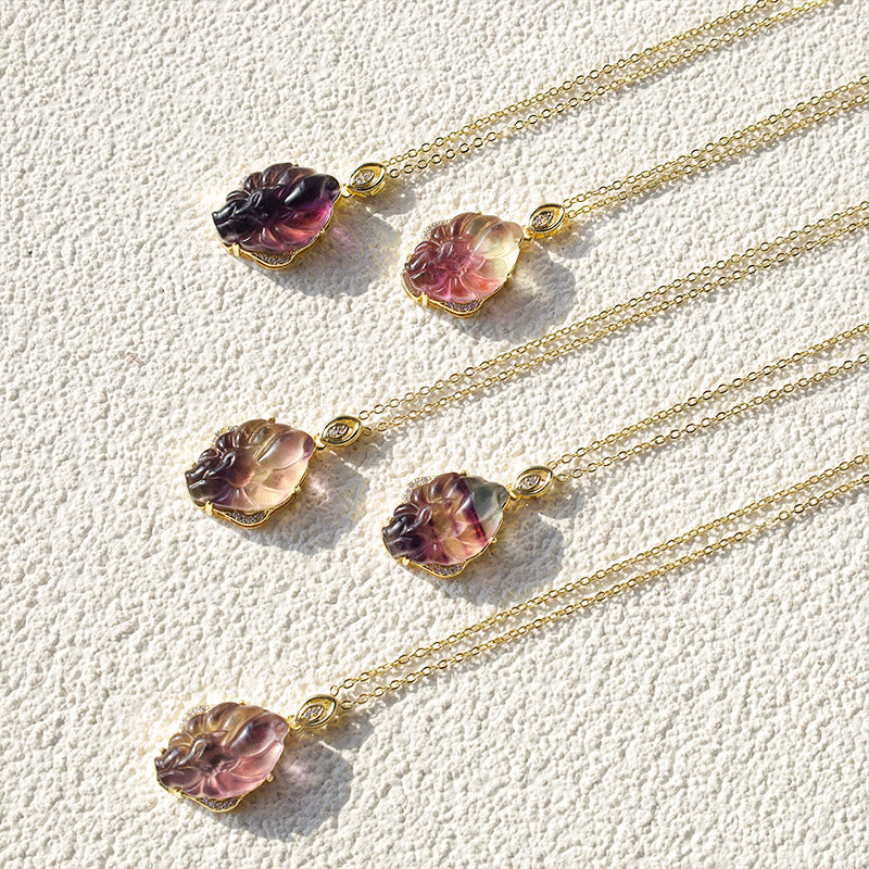 KarmaRipple's Authentic Colorful Fluorite Nine Tailed Fox Protection Pendant Necklace p12