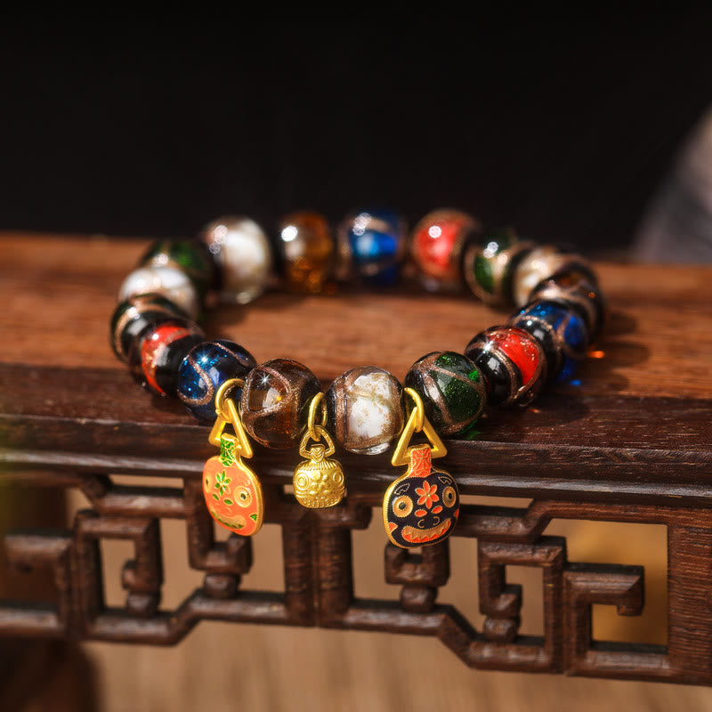 KarmaRipple's Five Elements Gold Swallowing Beast Family Talisman Liuli Glass Bead Fortune Bracelet p27