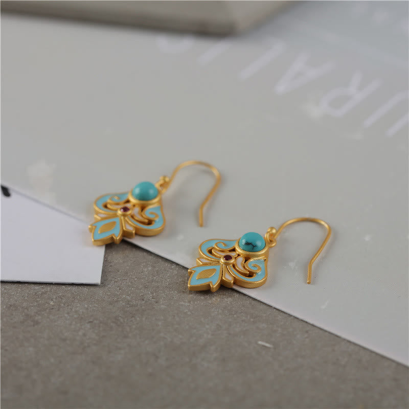 KarmaRipple's Bronze Enamel Turquoise Positive Drop Earrings p4