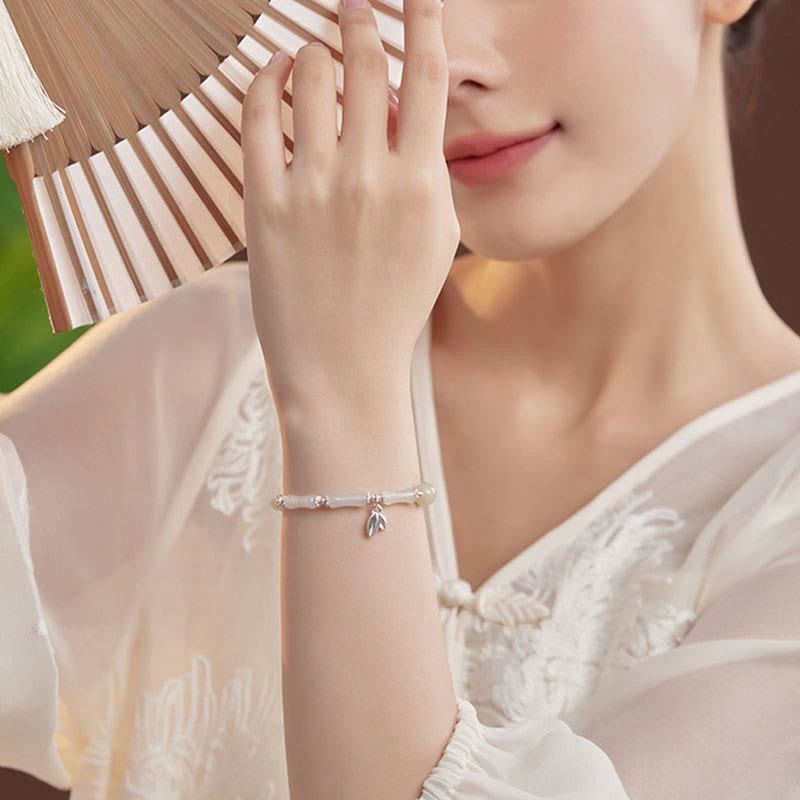 KarmaRipple's 925 Sterling Silver Authentic Tianshan Jade Bamboo Talisman Fortune Bracelet p4