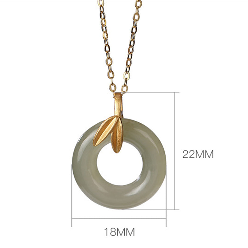 KarmaRipple's 925 Sterling Silver Cyan Jade Peace Buckle Bamboo Leaf Balance Pendant Necklace p11