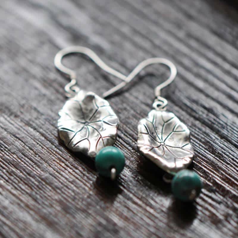 KarmaRipple's 925 Sterling Silver Turquoise Lotus Leaf Protection Drop Dangle Earrings p9