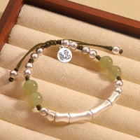 Bracelet d'abondance en bambou et jade authentique en argent sterling 925 de KarmaRipple