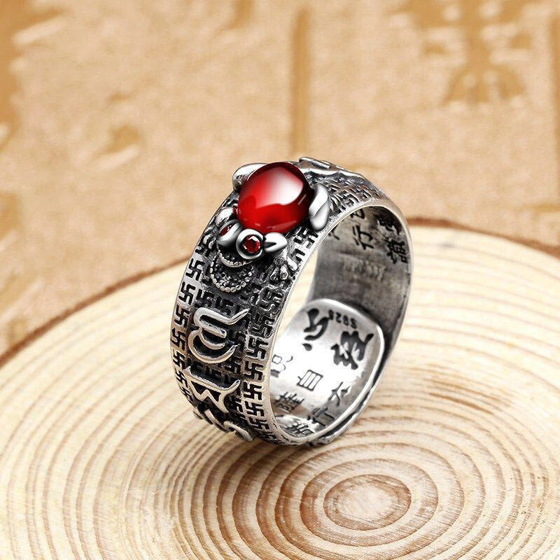 KarmaRipple's Genstone PiXiu Feng Shui Frog Vajra Dorje Heart Sutra Wealth Adjustable Ring p17