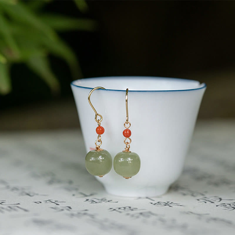 KarmaRipple's 925 Sterling Silver 14K Gold Plated Hetian Jade Red Agate Fortune Drop Dangle Earrings p6