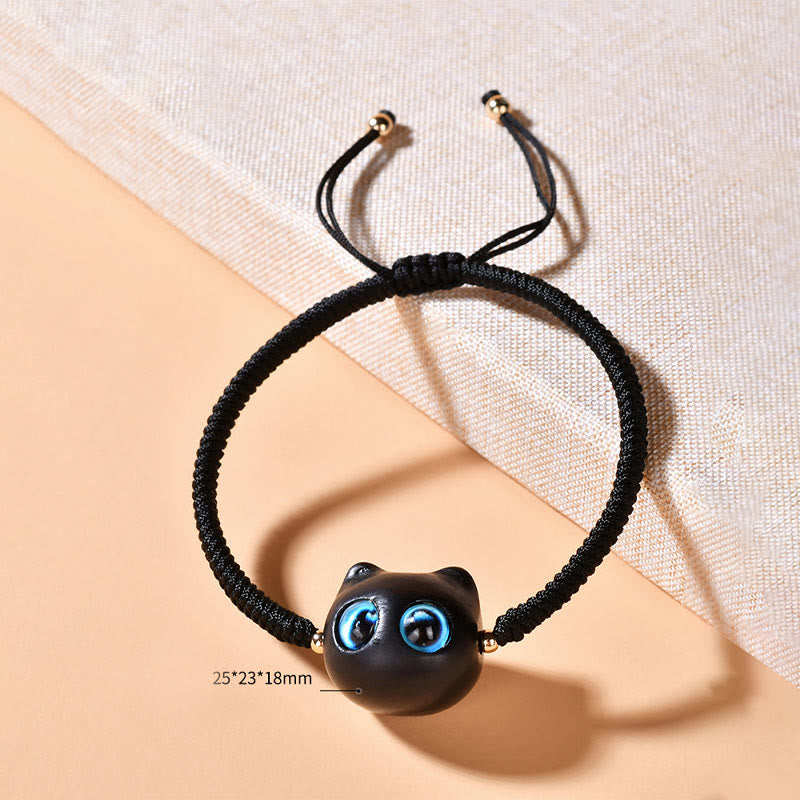 KarmaRipple's Ebony Wood Cat Head Pattern Peace King Kong Weave Woven Bracelet p21