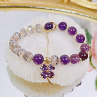 Bracelet Talisman Équilibrant en Trèfle à Quatre Feuilles et Pierre Précieuse Améthyste de KarmaRipple