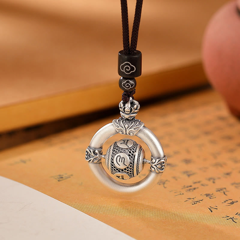 KarmaRipple's 999 Sterling Silver Om Mani Padme Hum Engraved Wisdom Pendant Rope Necklace p2