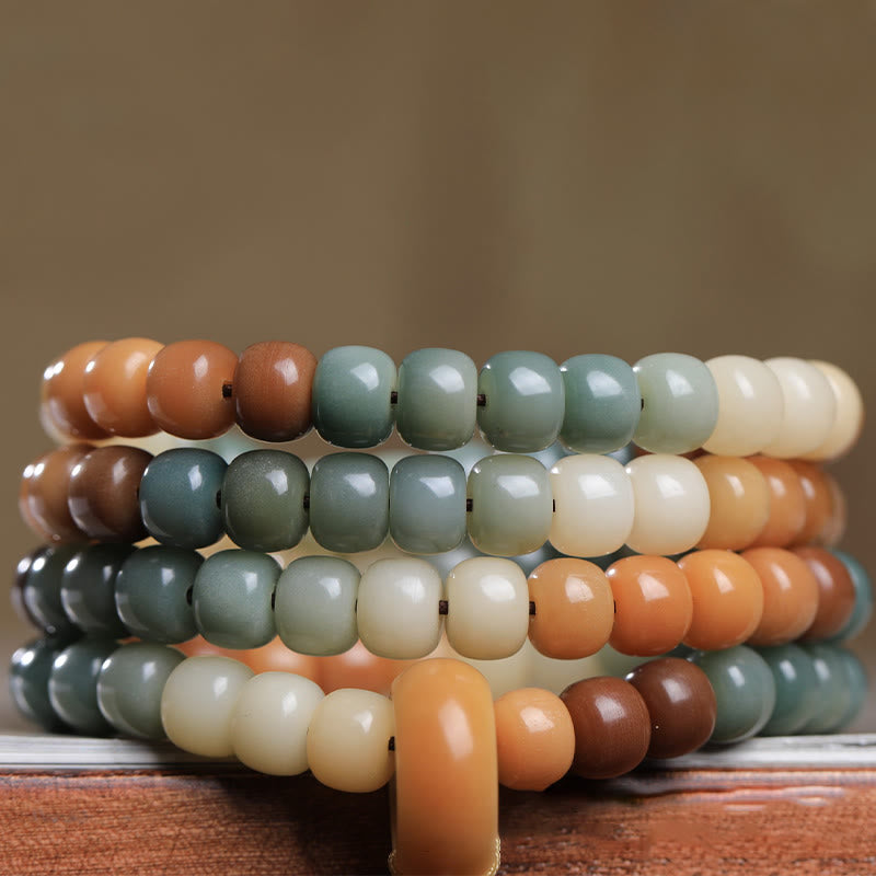 KarmaRipple's 108 Mala Beadwork Gradient Bodhi Seed Green Tara Buddha Engraved Peace Balance Bracelet p3