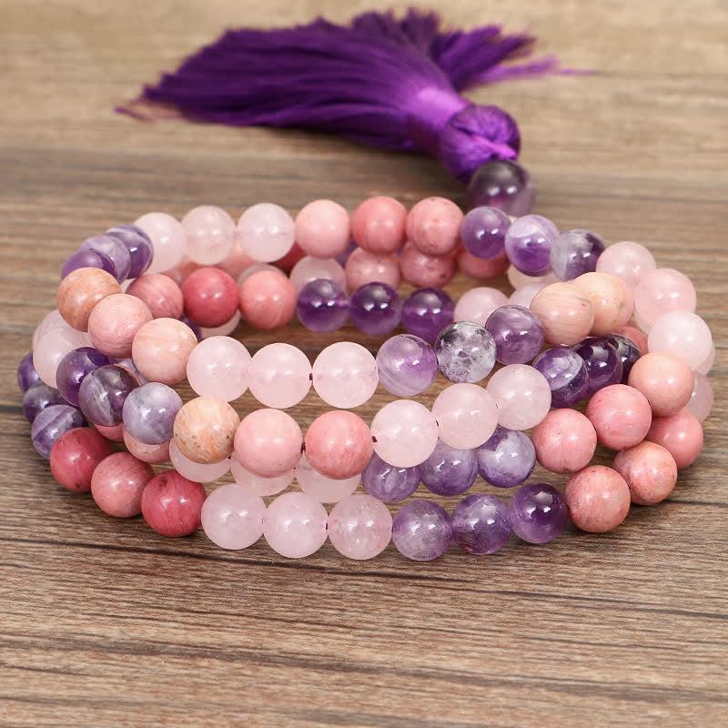 KarmaRipple's 108 Mala Beadwork Amethyst Rose Quartz Spiritual Balancing Tassel Bracelet p9