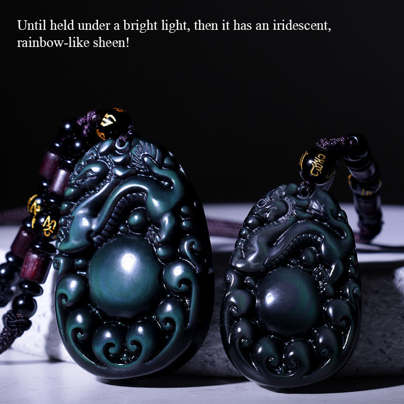 KarmaRipple's Tibetan Positive Rainbow Obsidian PiXiu Pendant p3