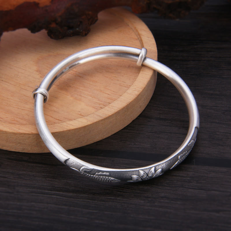 KarmaRipple's 999 Sterling Silver Koi Fish Lotus Wealth Fortune Bracelet Bangle p3