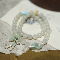 Bracelet double tour en argent sterling 925 et jade Hetian de KarmaRipple, double boucle de paix, motif lotus, porte-bonheur