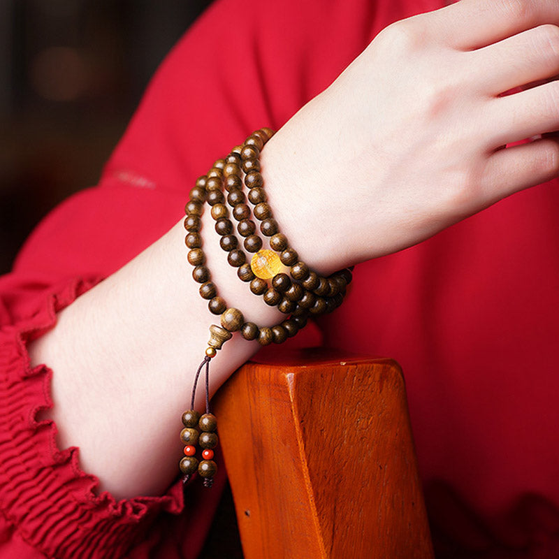 KarmaRipple's 108 Mala Beadwork 999 Gold Brunei Agarwood Heart Sutra Amber Red Agate Strength Meditation Bracelet p5