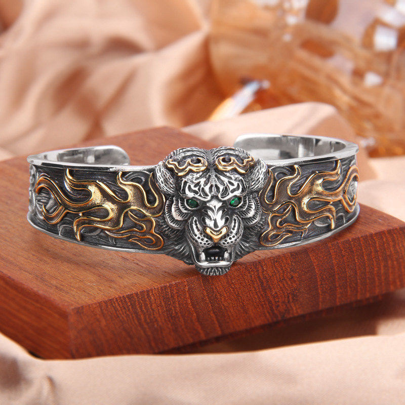 KarmaRipple's 925 Sterling Silver Chinese Zodiac Tiger Keep Away Evil Spirits Bracelet Bangle p1