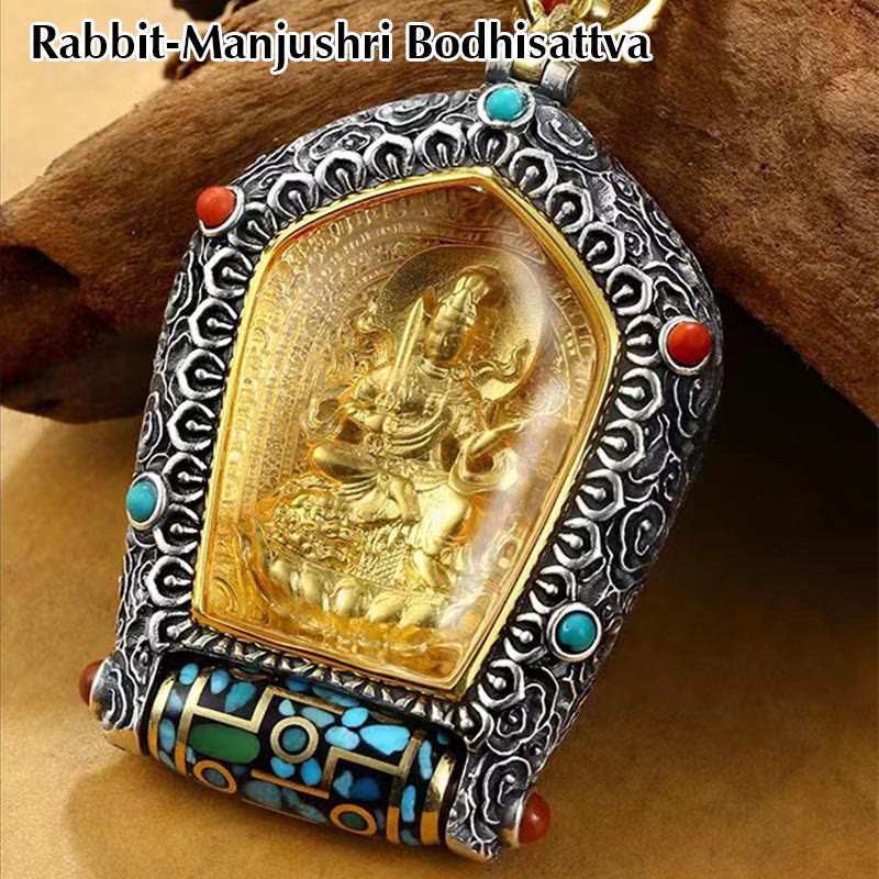 KarmaRipple's Tibet Chinese Zodiac Natal Buddha Thangka Prosperity Rotatable Dzi Bead Pendant Necklace p3