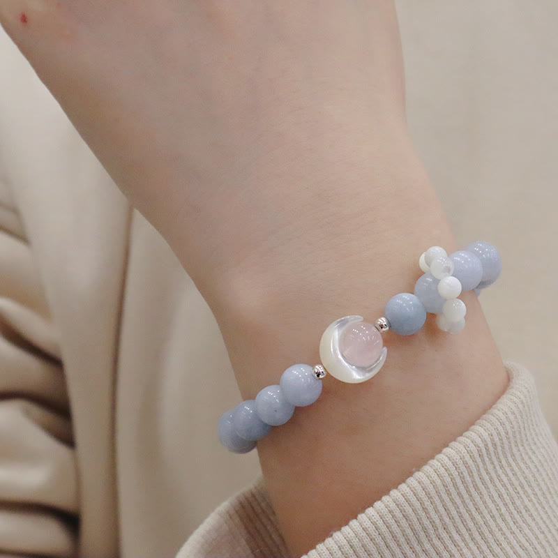 KarmaRipple's 925 Sterling Silver Authentic Amethyst Aquamarine Pink Gemstone Cat's Eye Balancing Crescent Moon Bracelet p2