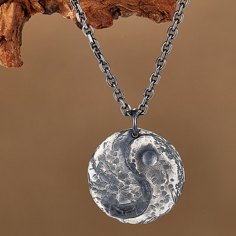 KarmaRipple's 990 Sterling Silver Yin Yang Hammer Texture Balance Pendant Necklace p2