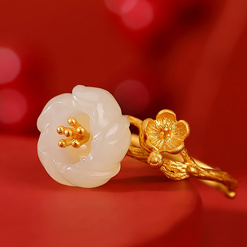 KarmaRipple's 925 Sterling Silver Plated Gold Hetian Jade Plum Blossom Fortune Pendant Necklace Bracelet Bangle Ring p15