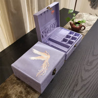 Boîte à bijoux Phoenix violette de KarmaRipple, boîte de rangement à deux niveaux en flanelle