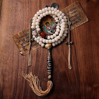 KarmaRipple's Tibet 108 Mala Beadwork Bodhi Seed Bagua Vajra Dzi Perle Gris Agate Bracelet de richesse