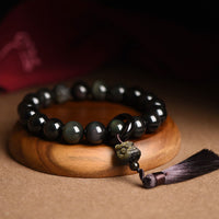 Authentique Mala de poignet en obsidienne noire de KarmaRipple, glands de protection, décoration de voiture