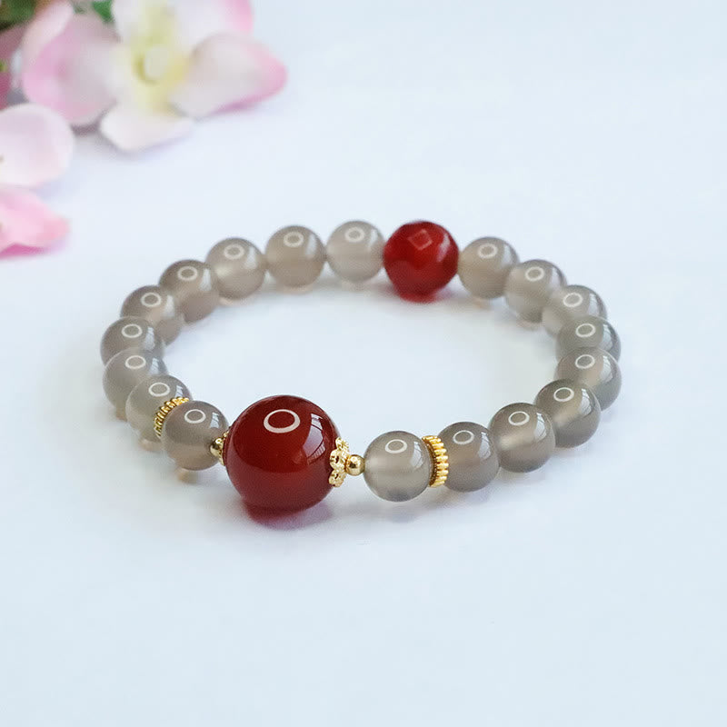KarmaRipple's Authentic Gray Chalcedony Red Agate Balance Bracelet p2
