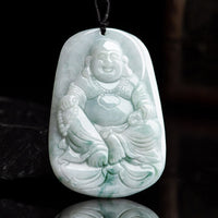Collier pendentif en jade authentique de KarmaRipple représentant le Bouddha rieur Maitreya et le Bouddha de la fortune