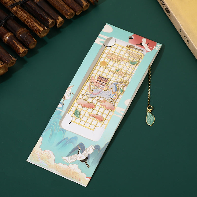 KarmaRipple's Elk Koi Fish Crane Nine Tailed Fox Metal Brass Hollow Bookmark p1
