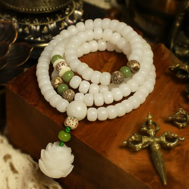 KarmaRipple's Ivory Jade Bodhi Lotus Mala Balance Pendant Bracelet p2