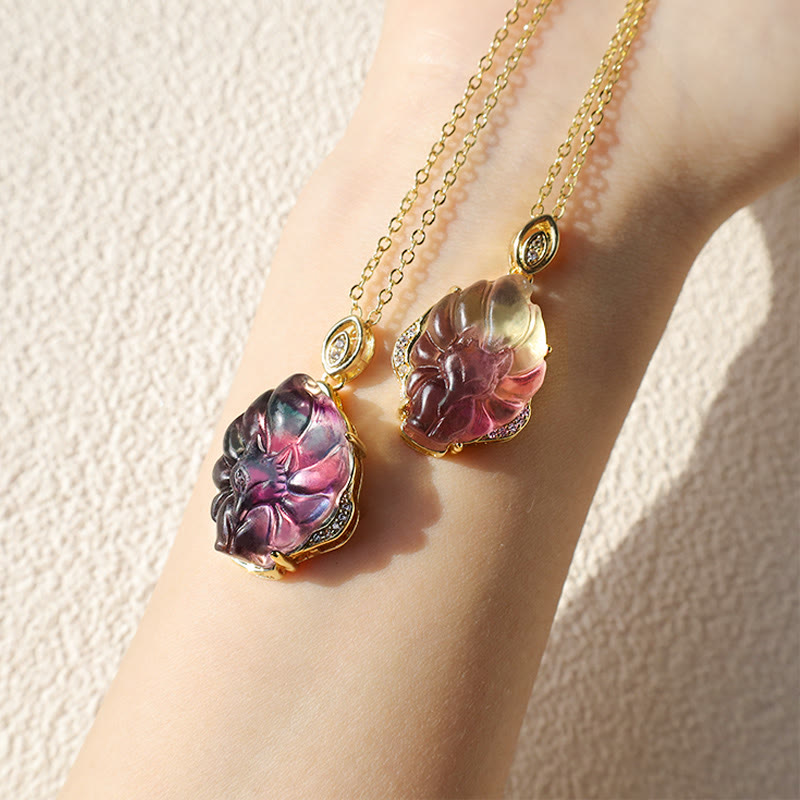 KarmaRipple's Authentic Colorful Fluorite Nine Tailed Fox Protection Pendant Necklace p9