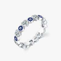 Bague de bénédiction en argent sterling 925 avec zircon et cœur d'amour contre le mauvais œil de KarmaRipple