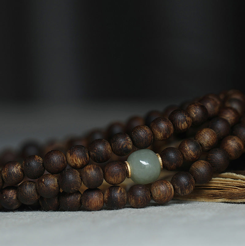 KarmaRipple's 108 Mala Beadwork Nha Trang Bai Qinan Agarwood Jade 999 Gold Peace Bracelet (Only one in stock) p9