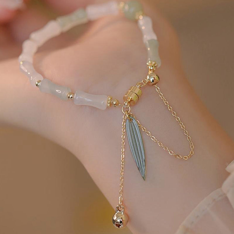 KarmaRipple's 14K Gold Plated Hetian Ivory Jade Bamboo Leaf Fortune Protection Bracelet p7