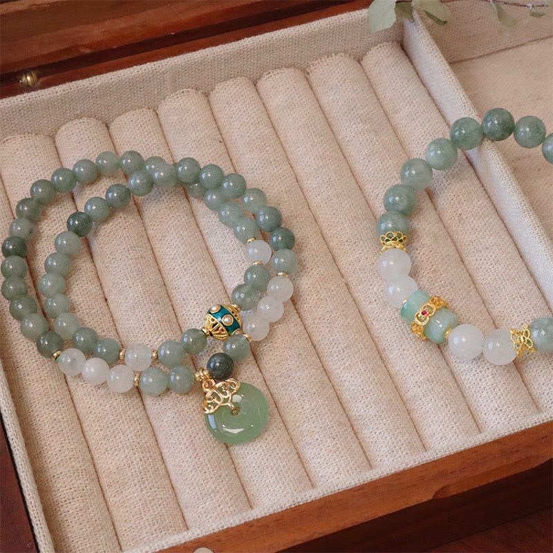 KarmaRipple's Single Double Layer Jade Peace Buckle Fortune Bracelet p13