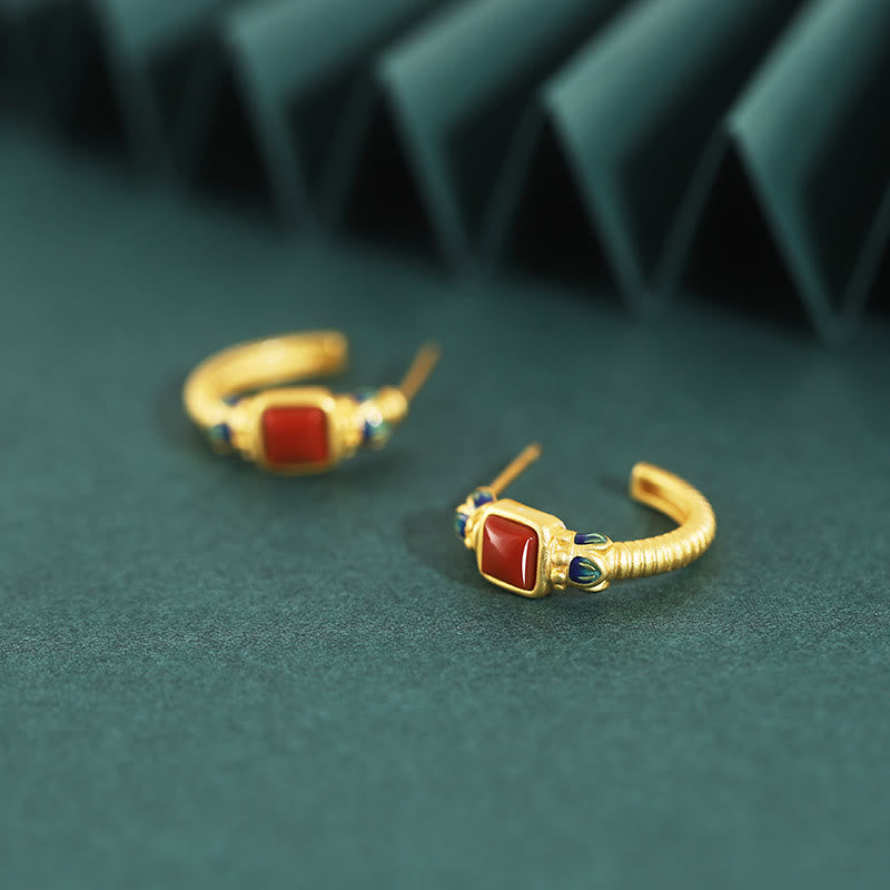 KarmaRipple's 925 Sterling Silver Red Agate Lotus Confidence Calm Stud Earrings p2