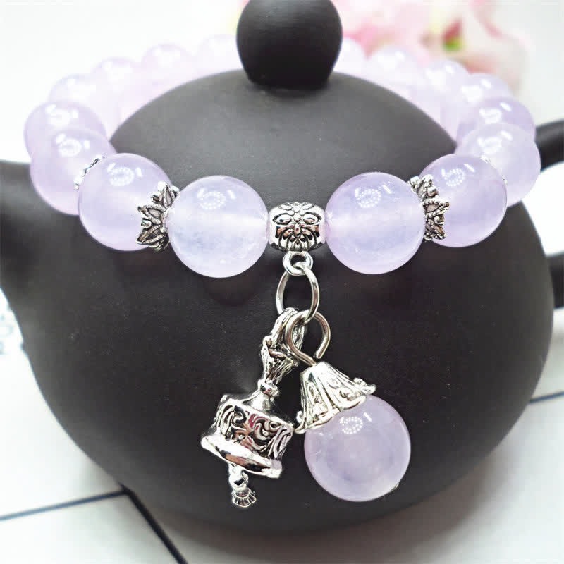 KarmaRipple's Vintage Gemstone Chalcedony Stone Energy Beaded Bell Talisman Bracelet p25